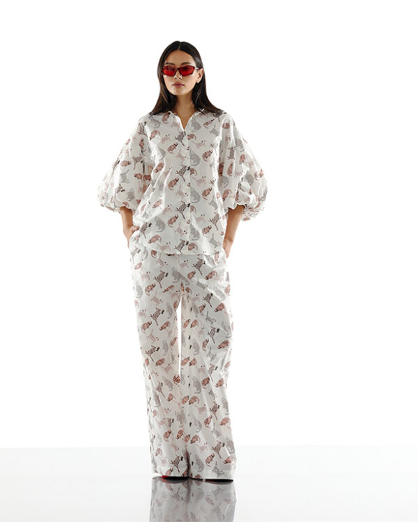 The SRT X16 (TST277) Cat Printed Balloon Sleeve Shirt - Image 2